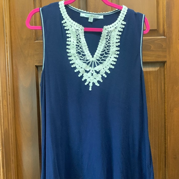 Max Studio navy and cream shirt. Large. - Picture 1 of 4